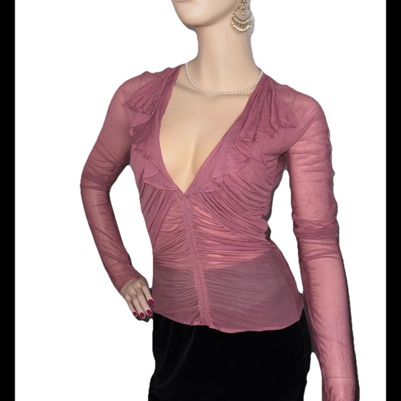 $895 Gucci Pink Tom Ford era silk sheer ruffle long sleeve w tag 42 - Picture 3 of 13